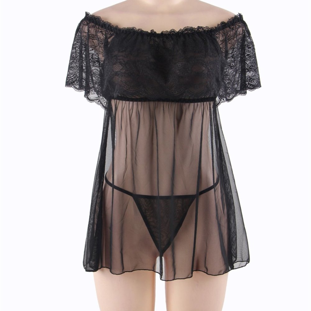 Black Off-Shoulder Sexy Lace Babydoll Chemise Lingerie Fits Sizes 4-6 (XS-S) NWT - Picture 6 of 14